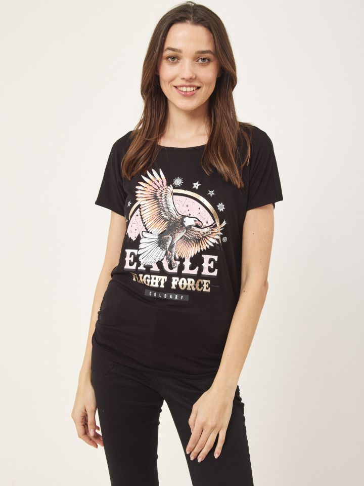 חולצה דפוס נשר PROMO בצבע שחור