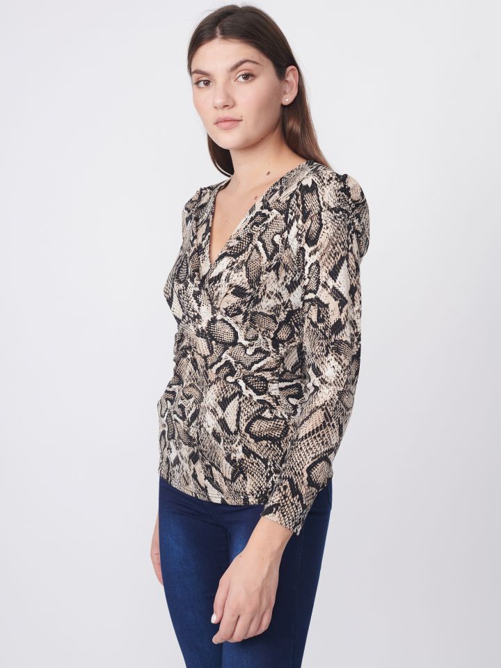 חולצה V דפוס נחש פרונט X בצבע נחש