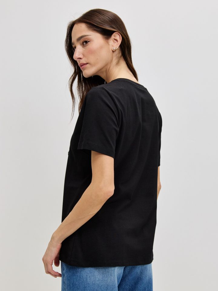 חולצה PARIS PROMO דמוי פנינים בצבע שחור