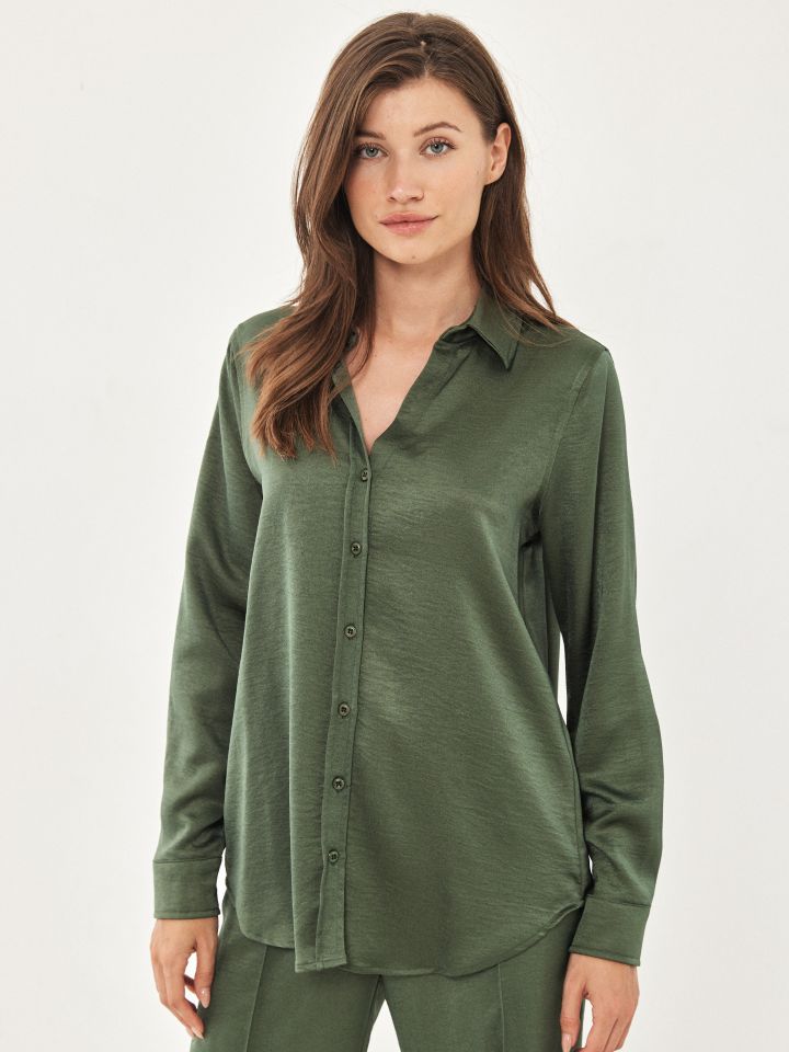 חולצה מכופתרת LIA בצבע ירוק