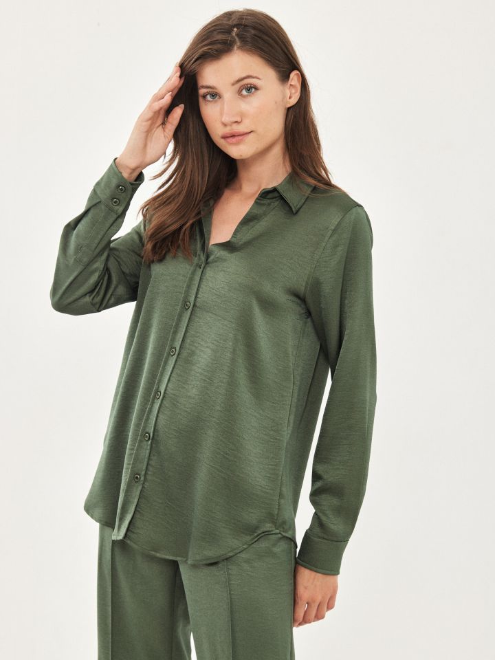 חולצה מכופתרת LIA בצבע ירוק