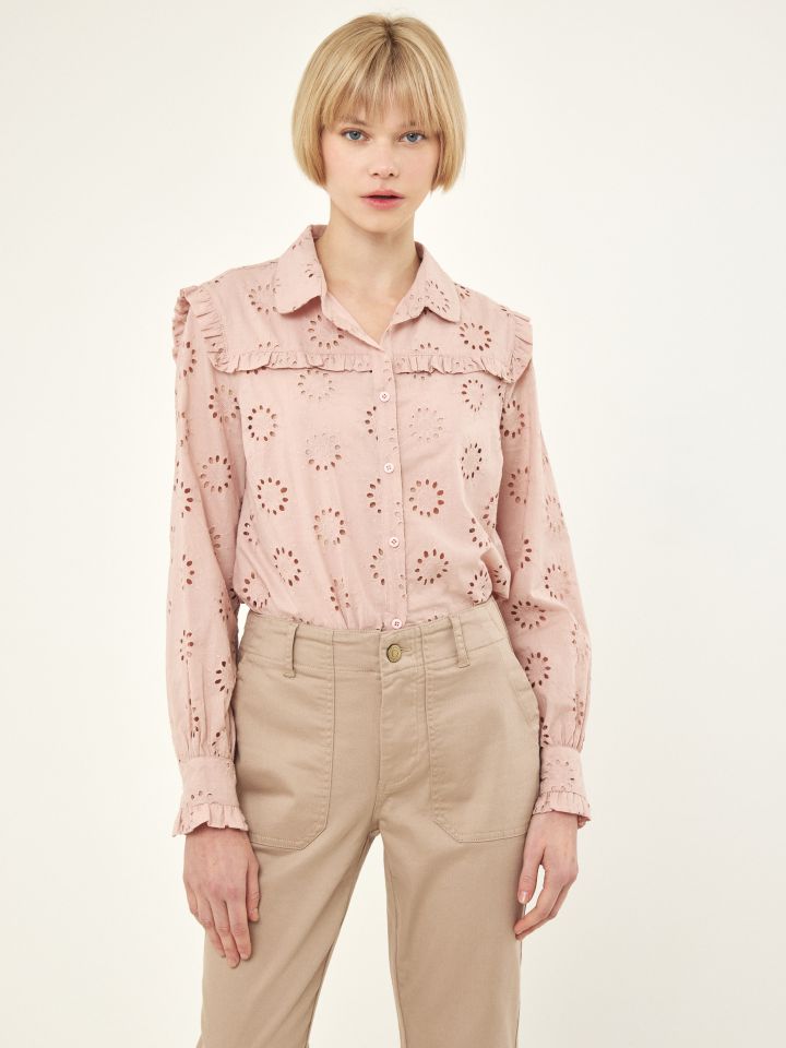 חולצה קרושה מכופתרת בצבע ורוד עתיק