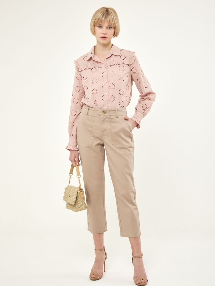 חולצה קרושה מכופתרת בצבע ורוד עתיק