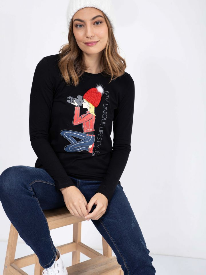 חולצה PHOTO LADY PROMO בצבע שחור