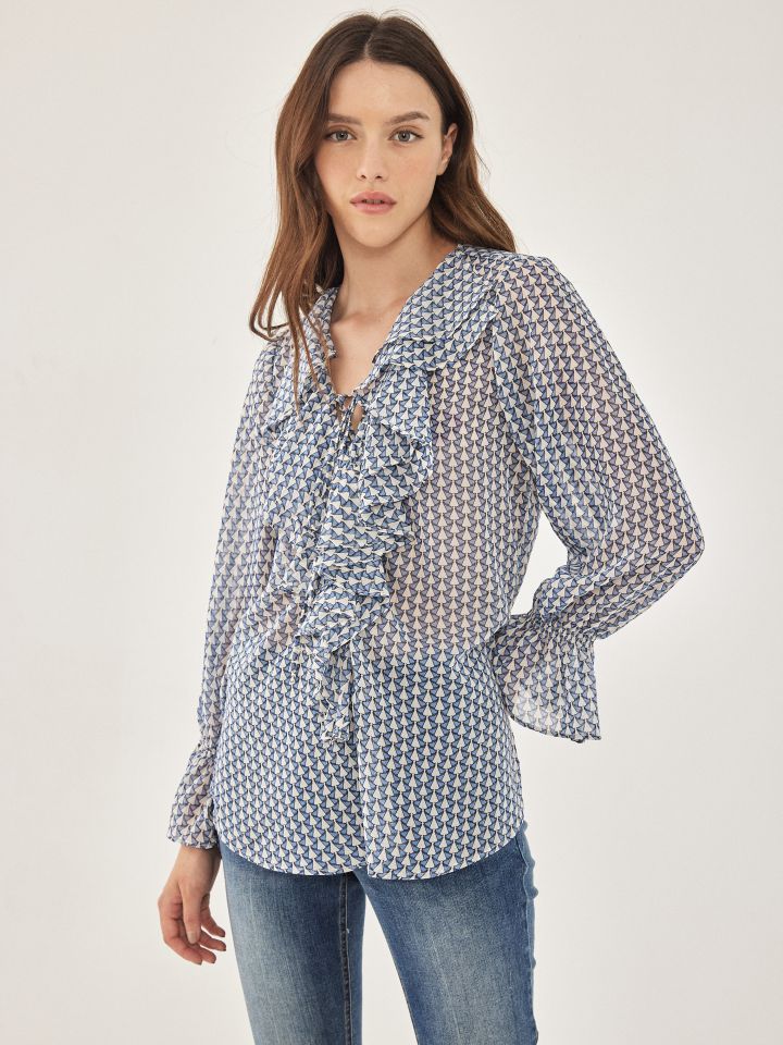 חולצה מלמלות דפוס בצבע תכלת