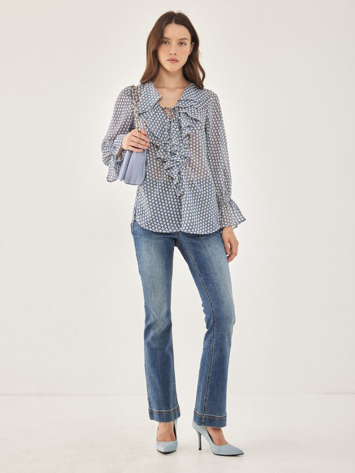 חולצה מלמלות דפוס בצבע תכלת