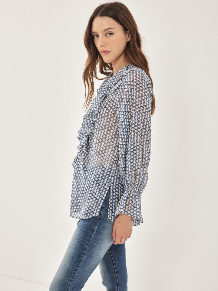 חולצה מלמלות דפוס בצבע תכלת