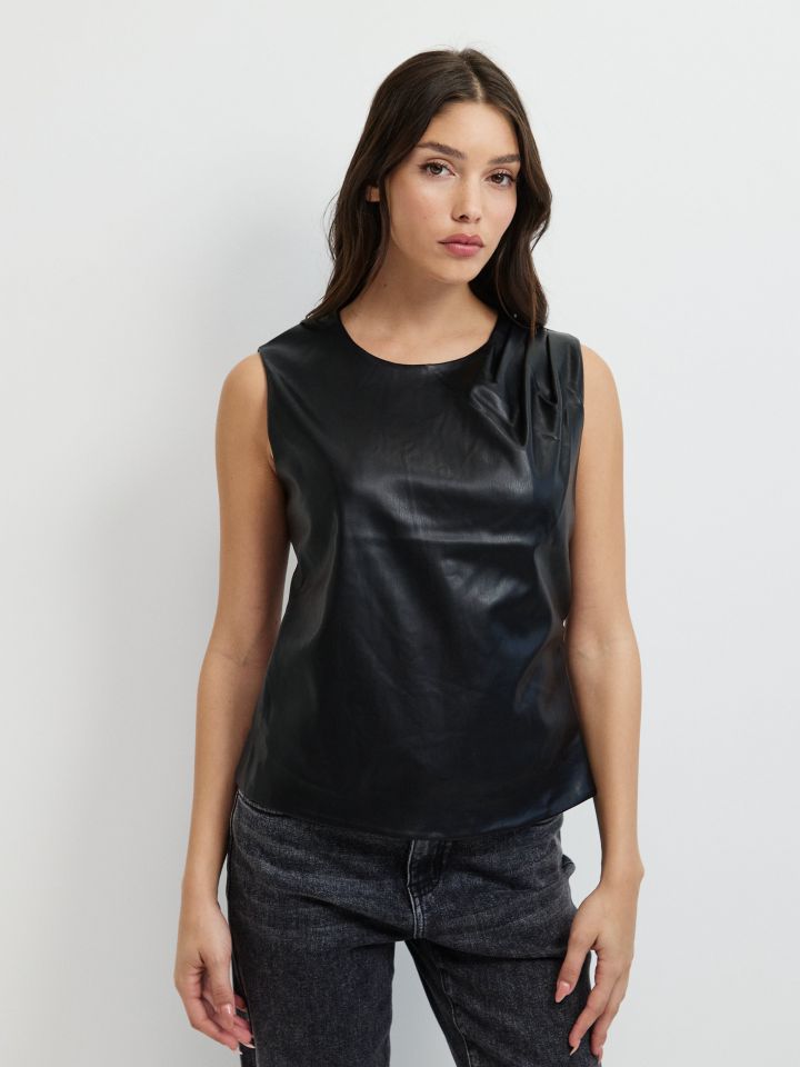 חולצה דמוי עור PARIS בצבע שחור