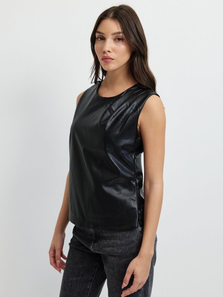 חולצה דמוי עור PARIS בצבע שחור