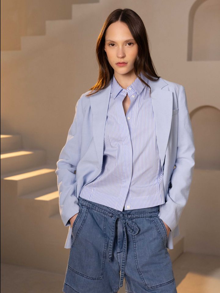 חולצה פסים שרוול ארוך בצבע כחול/לבן