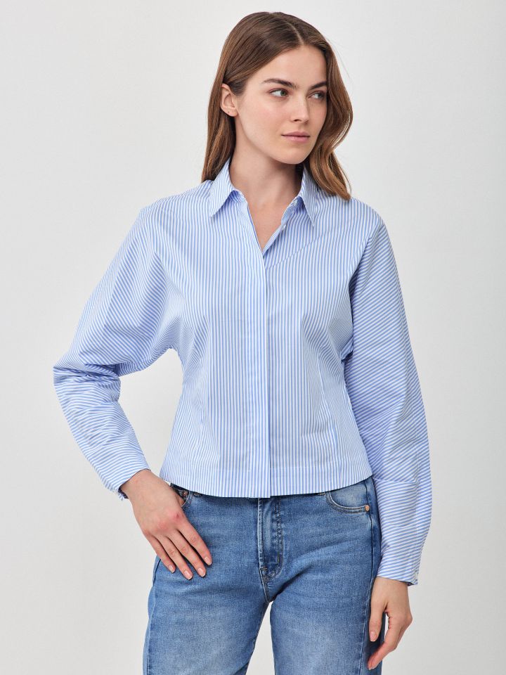 חולצה פסים שרוול ארוך בצבע כחול/לבן