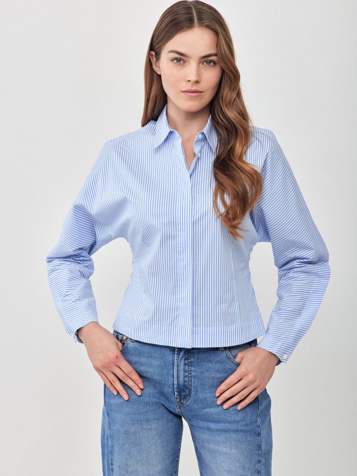 חולצה פסים שרוול ארוך בצבע כחול/לבן