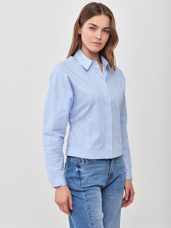 חולצה פסים שרוול ארוך בצבע כחול/לבן