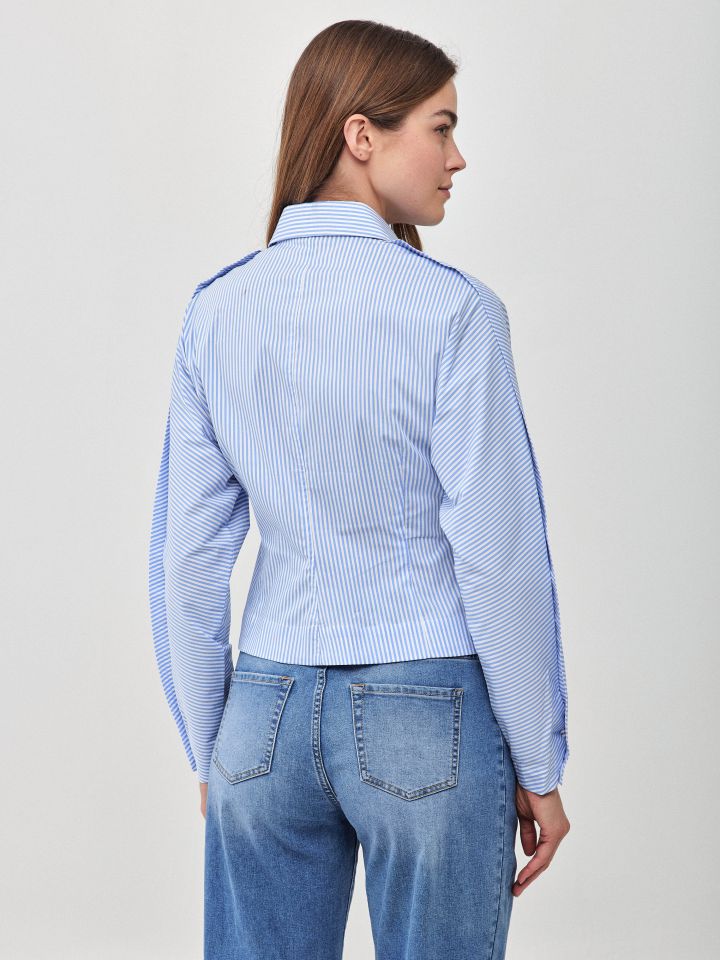 חולצה פסים שרוול ארוך בצבע כחול/לבן