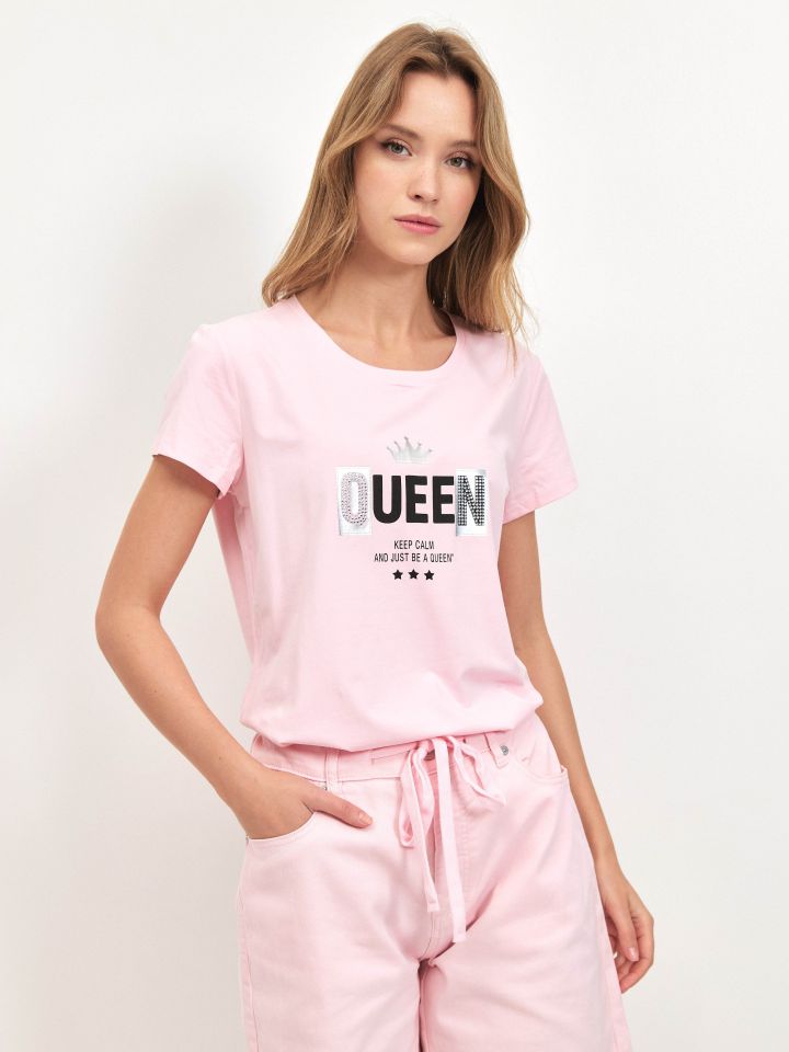 חולצה דפוס PROMO בצבע ורוד חדש