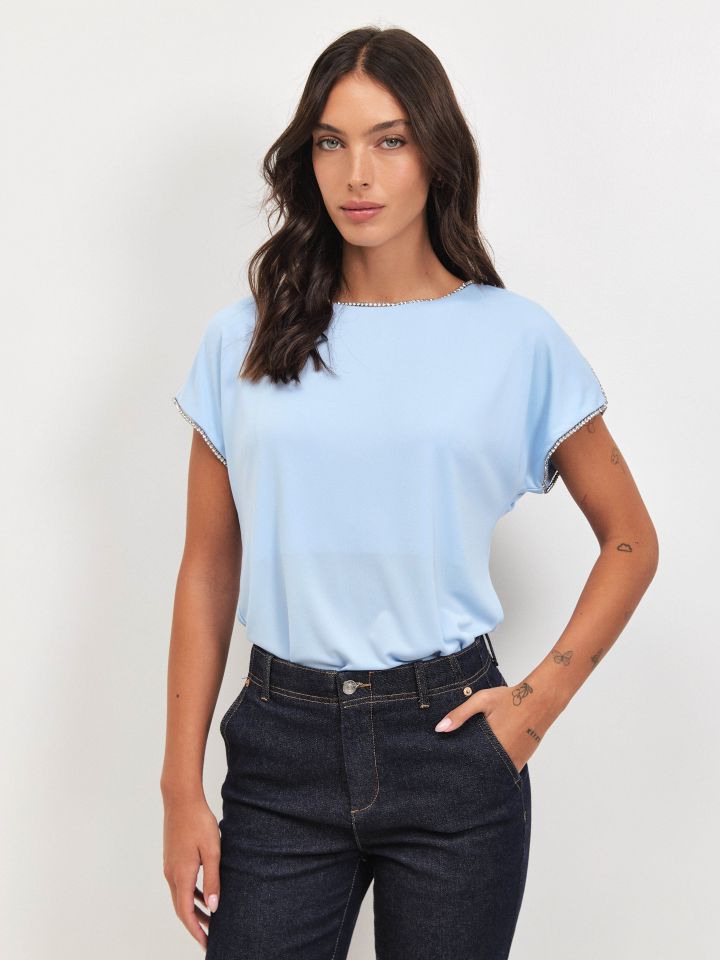 חולצה אמזון שילוב סרט יהולמים בצבע תכלת