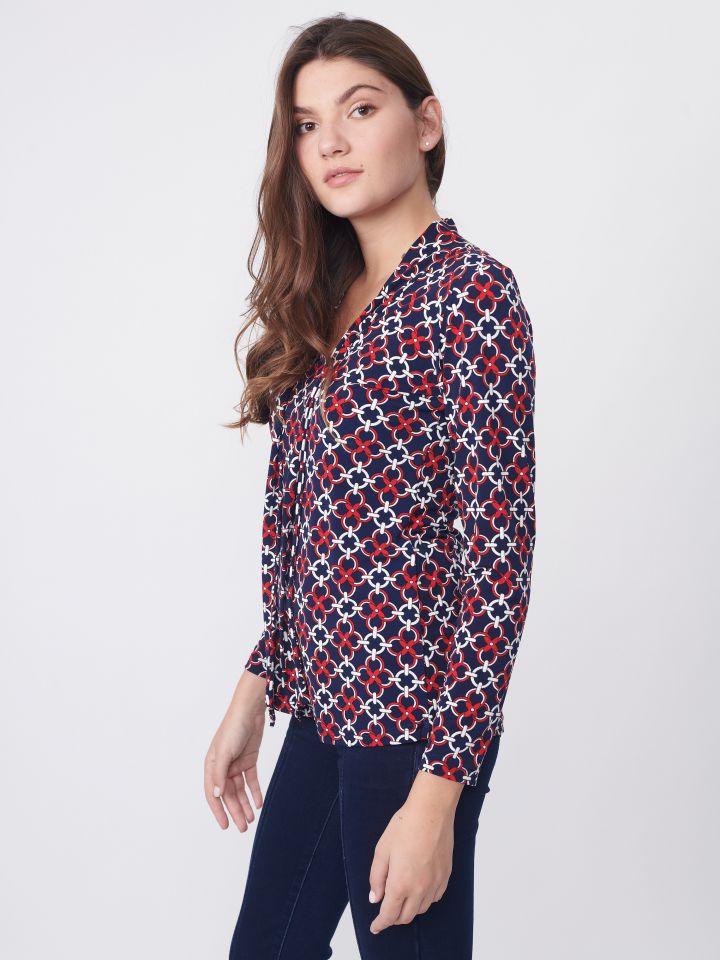 חולצה דפוס עניבה קשירה PROMO בצבע בורדו