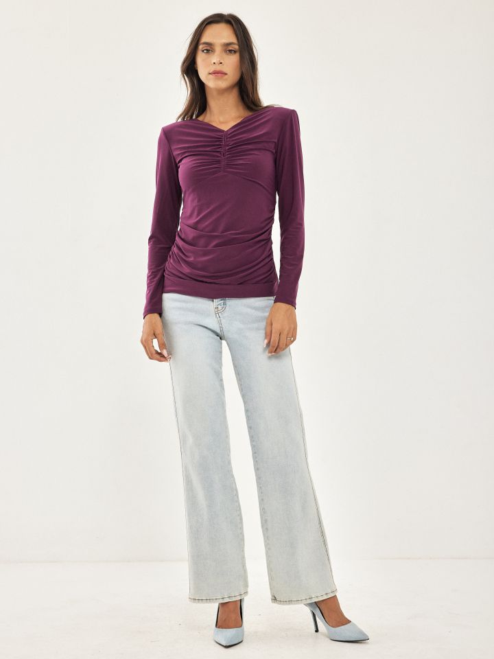 חולצה פתחים וכיווצים בצבע חציל