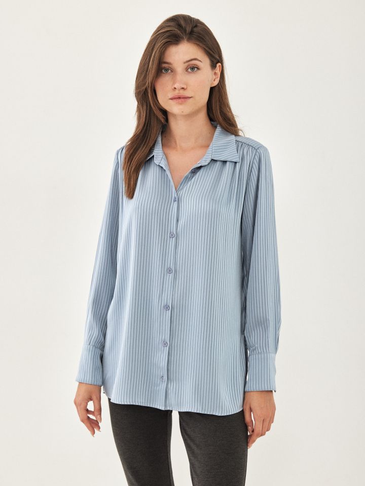 חולצה מכופתרת פסים שליצים בצבע תכלת