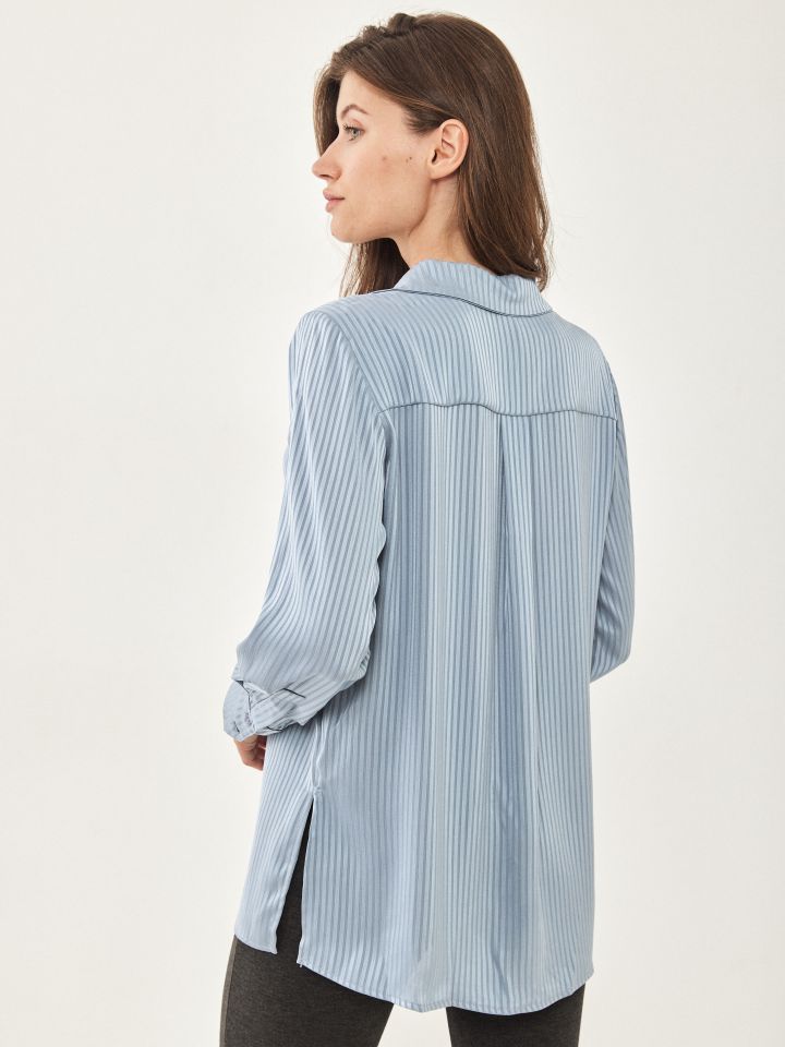 חולצה מכופתרת פסים שליצים בצבע תכלת