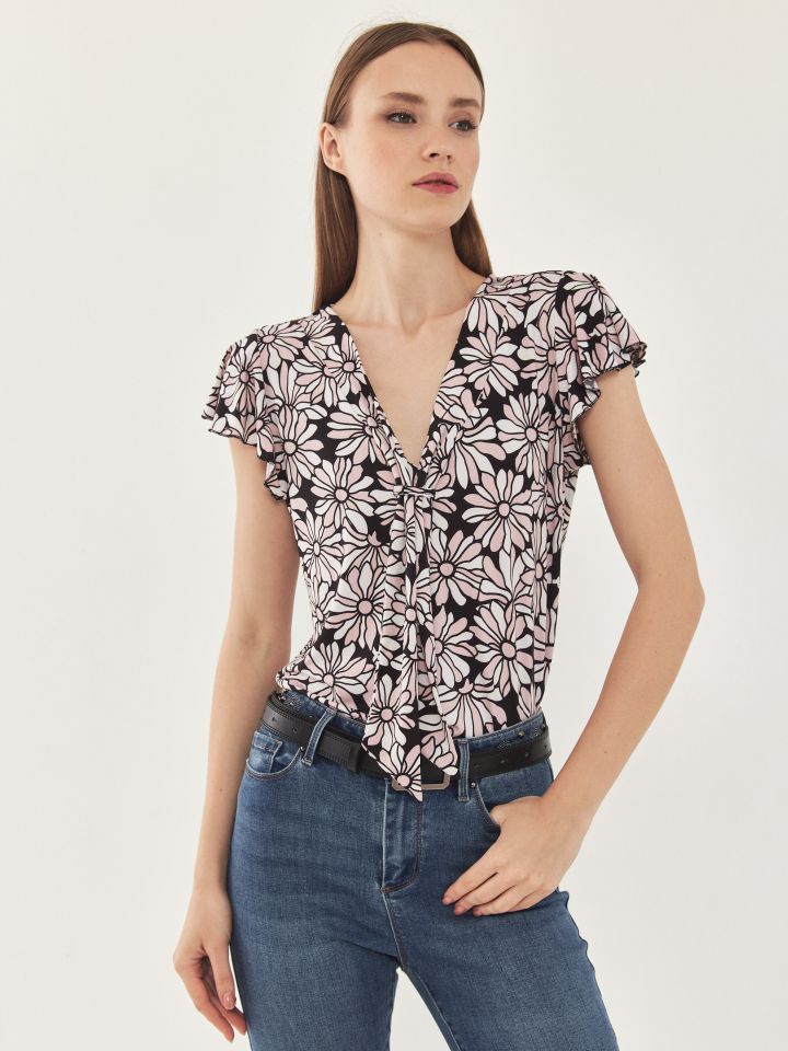 חולצה דפוס עניבה PROMO בצבע ורוד עתיק