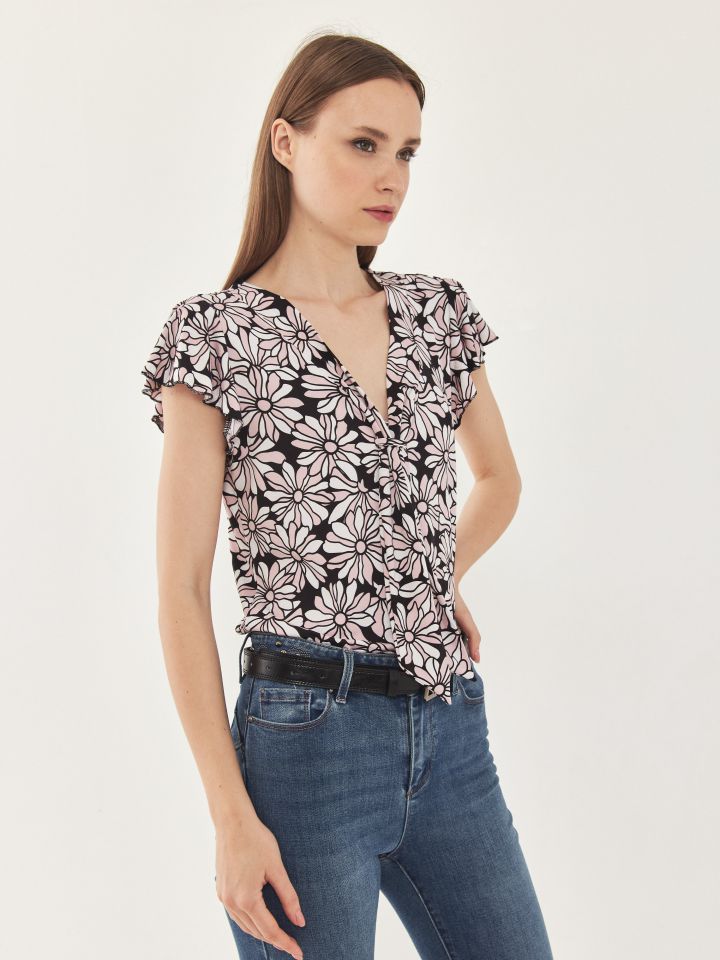 חולצה דפוס עניבה PROMO בצבע ורוד עתיק