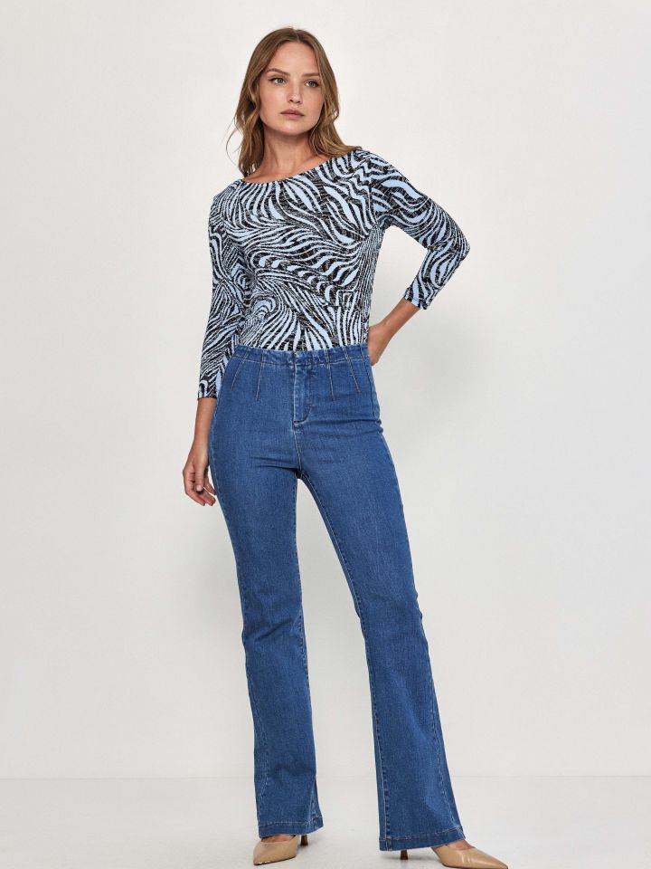 חולצה דפוס שרוול 3/4 PROMO בצבע שחור/תכלת