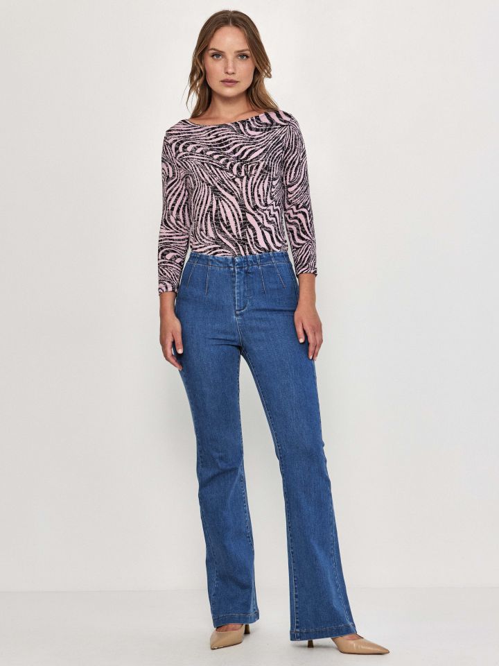 חולצה דפוס שרוול 3/4 PROMO בצבע ורוד