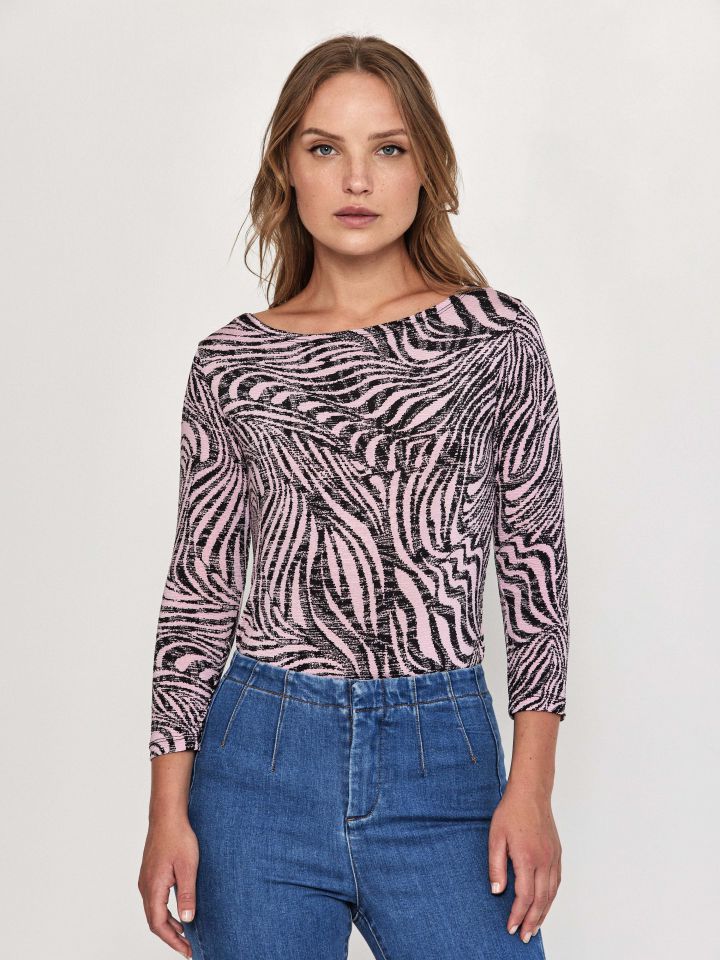 חולצה דפוס שרוול 3/4 PROMO בצבע ורוד