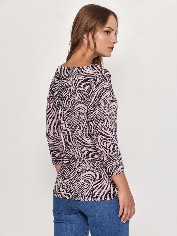 חולצה דפוס שרוול 3/4 PROMO בצבע ורוד