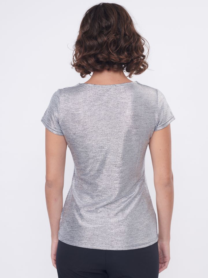 חולצה V רוכסן לורקס בצבע אפור כסף