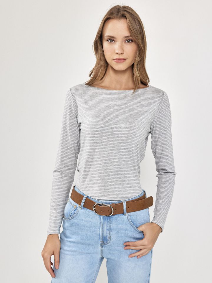 חולצה פסים PROMO בצבע אפור כסף