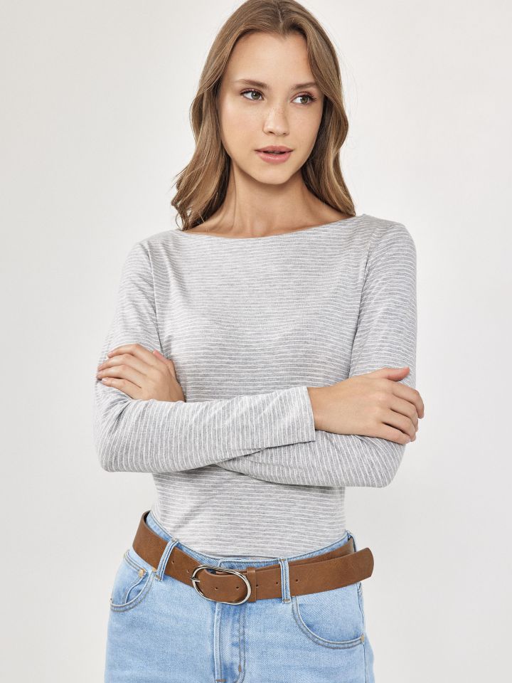 חולצה פסים PROMO בצבע אפור כסף