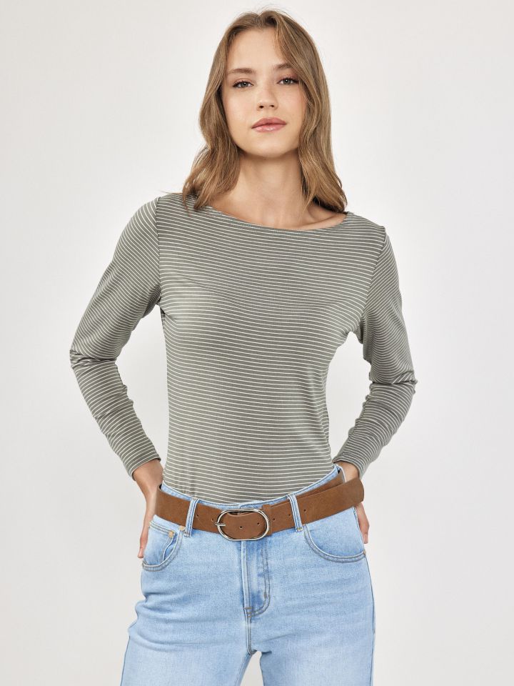 חולצה פסים PROMO בצבע זית