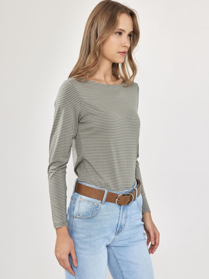 חולצה פסים PROMO בצבע זית