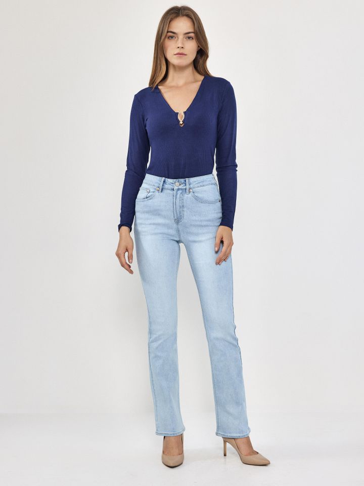 חולצה ריב פתח אבזם בצבע נייבי