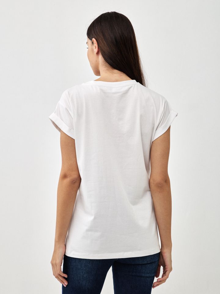 חולצה דפוס צמה PROMO בצבע לבן