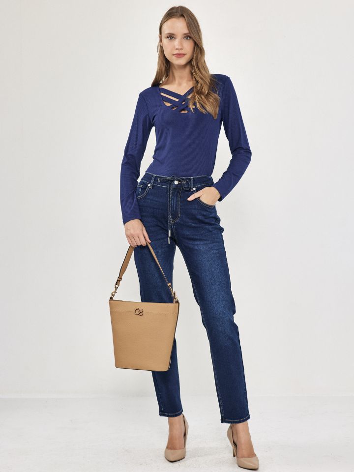 חולצה ריב פתח איקס PROMO בצבע נייבי