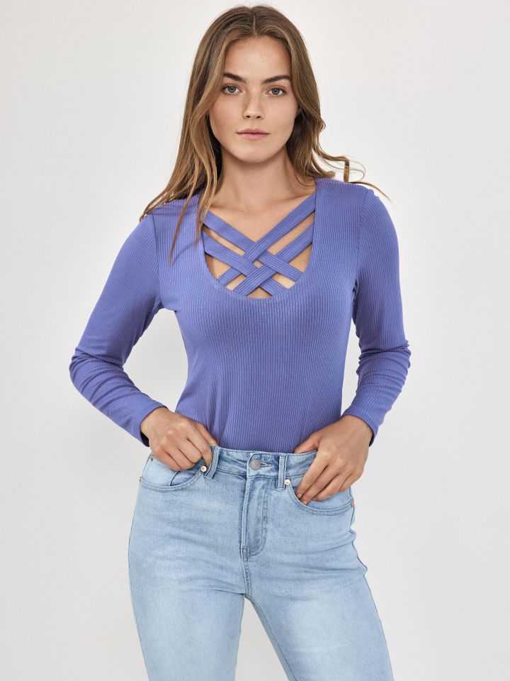 חולצה ריב פתח איקס PROMO בצבע סגול