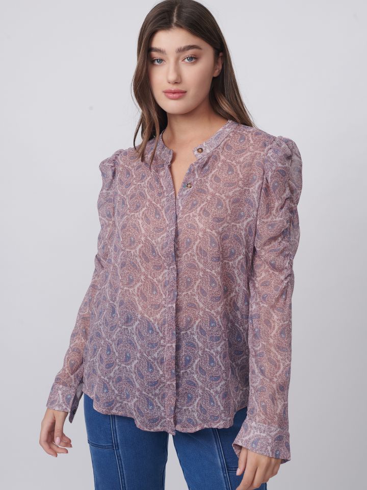 חולצה דפוס פייזלי בצבע ורוד עתיק