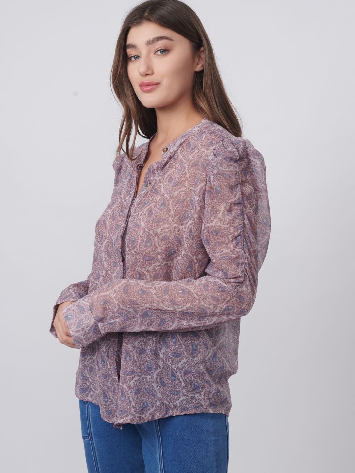 חולצה דפוס פייזלי בצבע ורוד עתיק