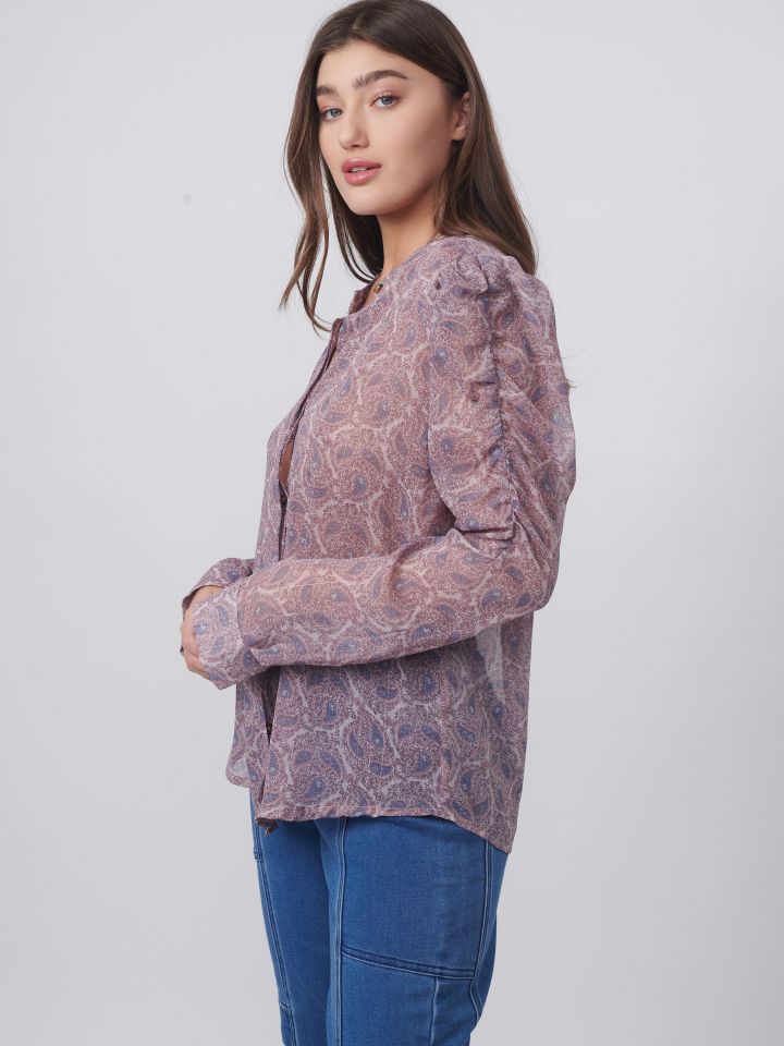 חולצה דפוס פייזלי בצבע ורוד עתיק