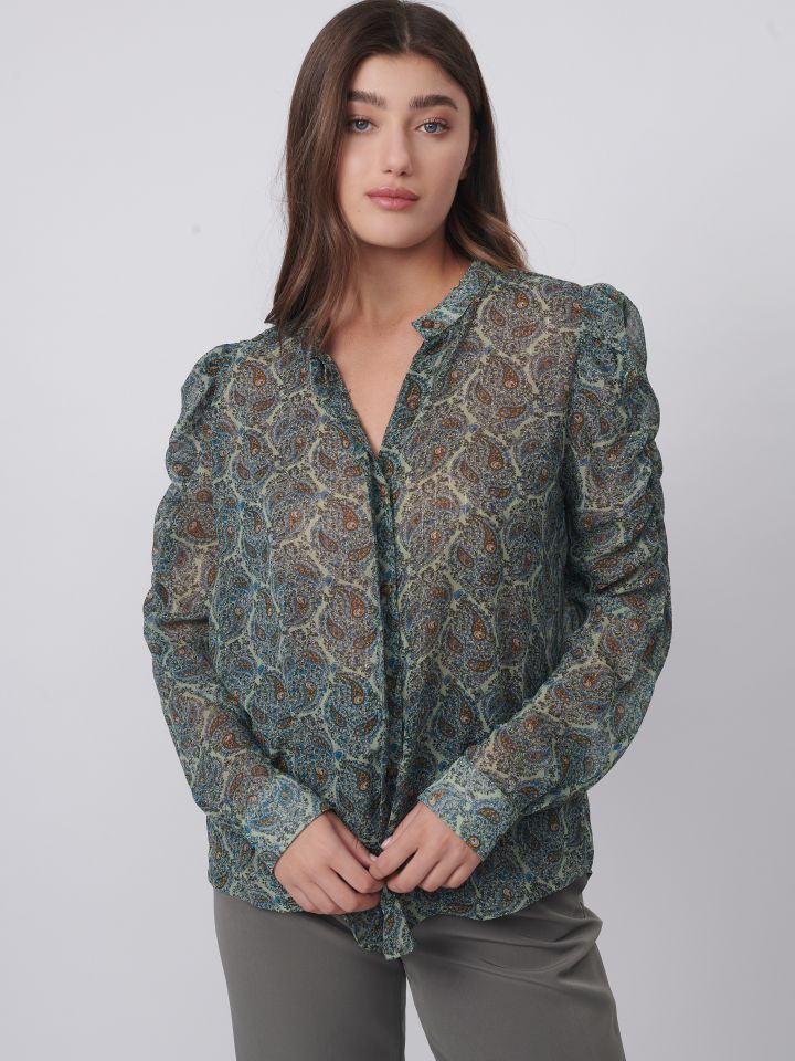 חולצה דפוס פייזלי בצבע ירוק בהיר