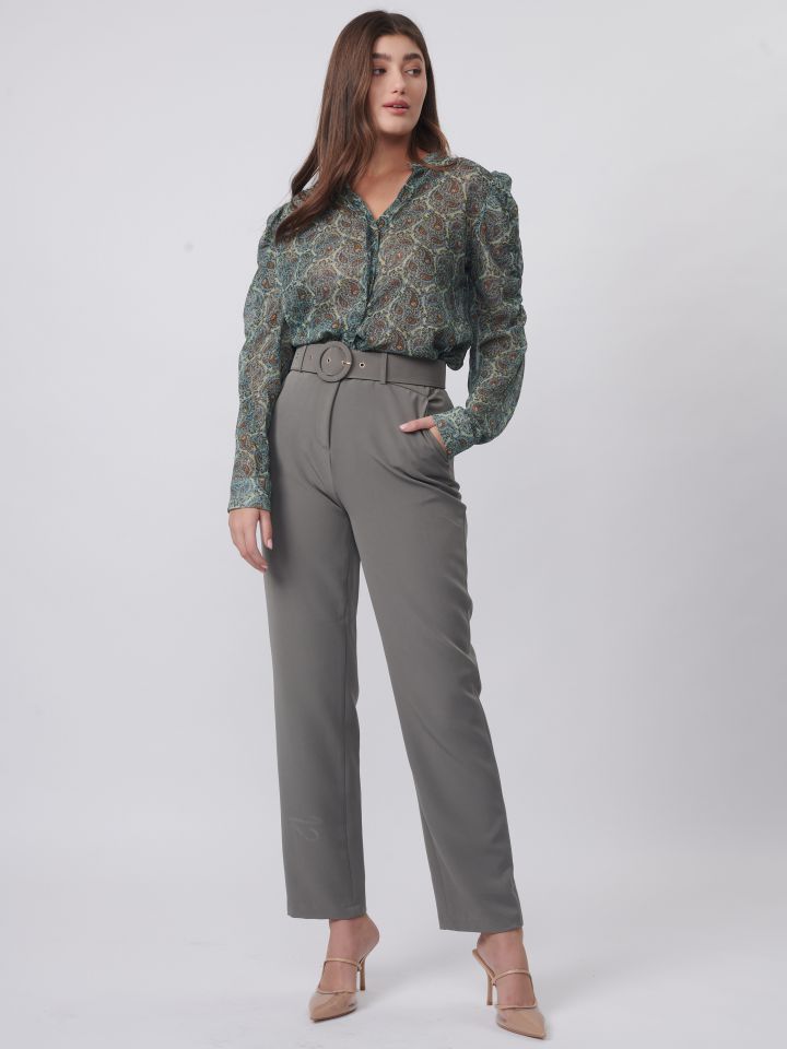 חולצה דפוס פייזלי בצבע ירוק בהיר