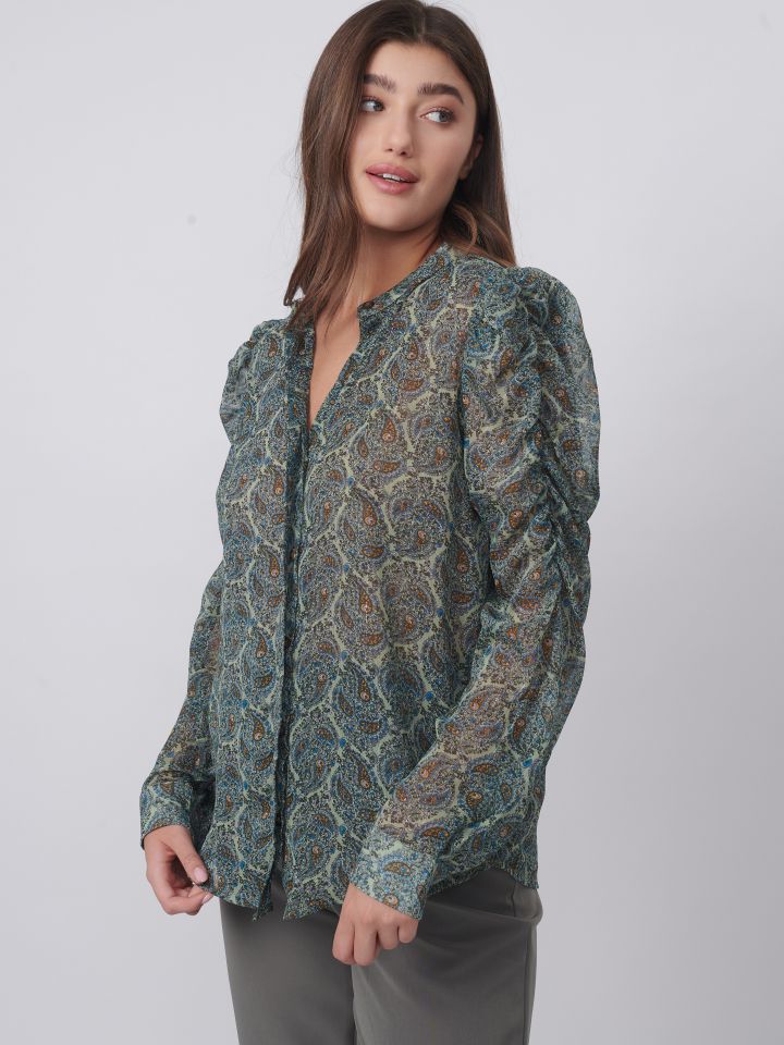 חולצה דפוס פייזלי בצבע ירוק בהיר