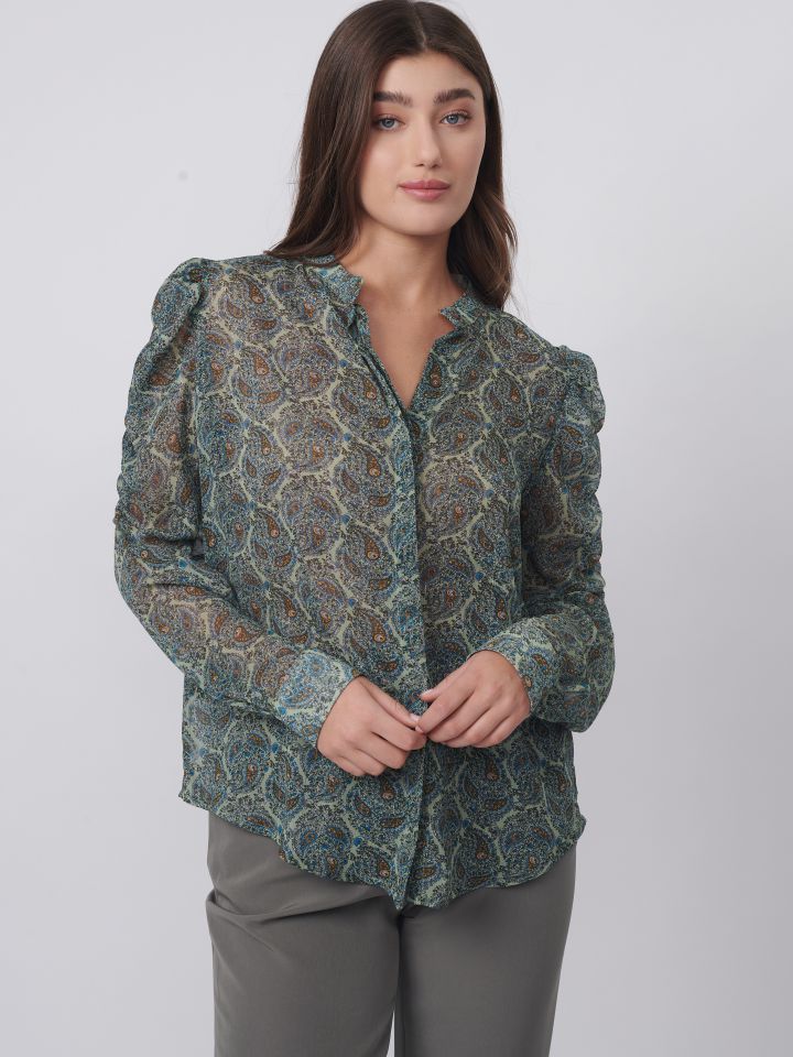 חולצה דפוס פייזלי בצבע ירוק בהיר