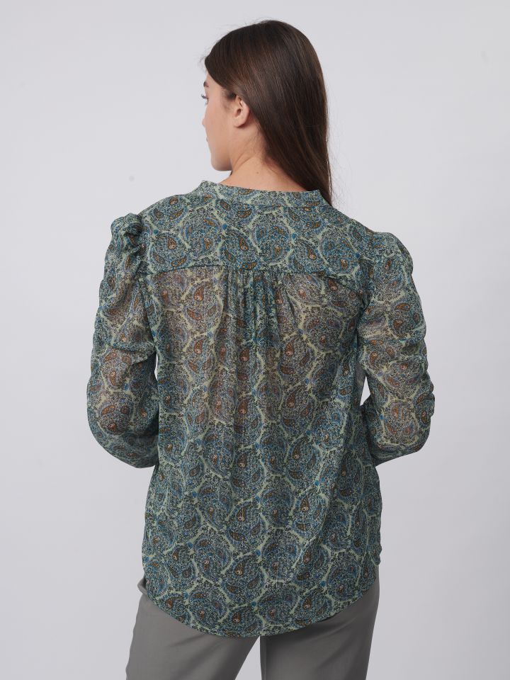 חולצה דפוס פייזלי בצבע ירוק בהיר