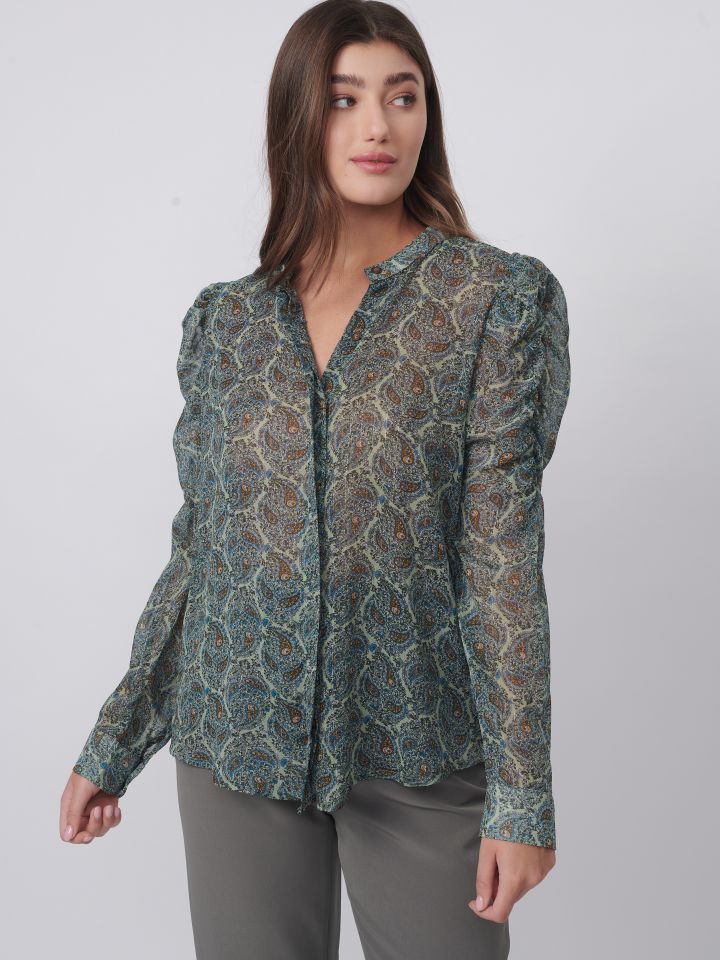 חולצה דפוס פייזלי בצבע ירוק בהיר