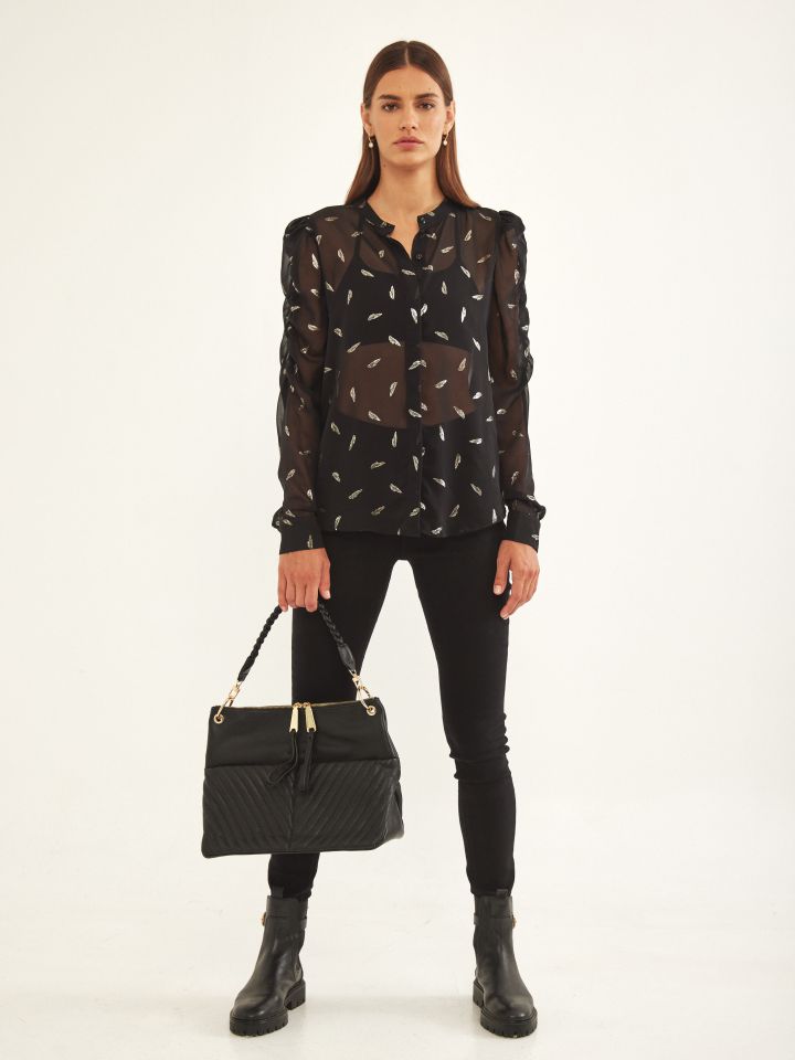 חולצה דפוס פייזלי בצבע שחור