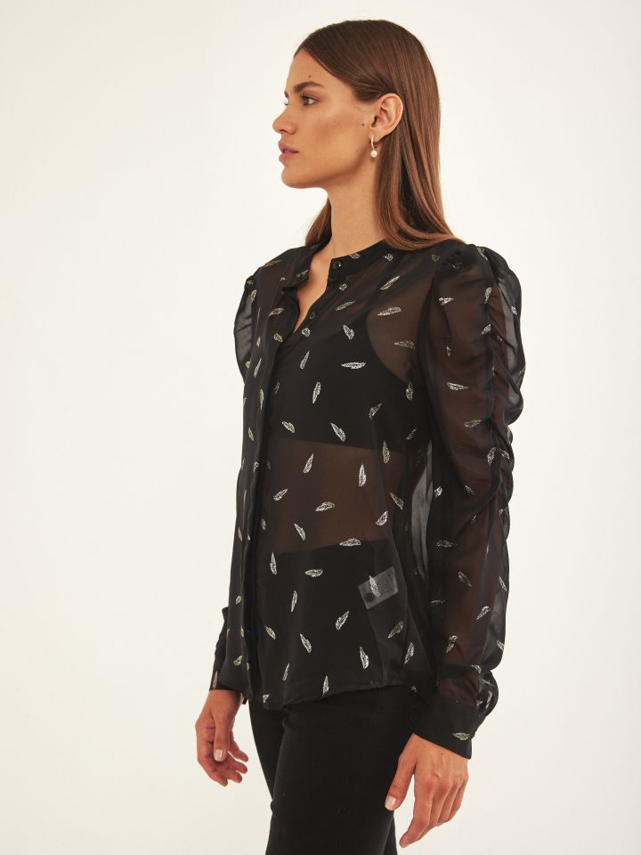 חולצה דפוס פייזלי בצבע שחור